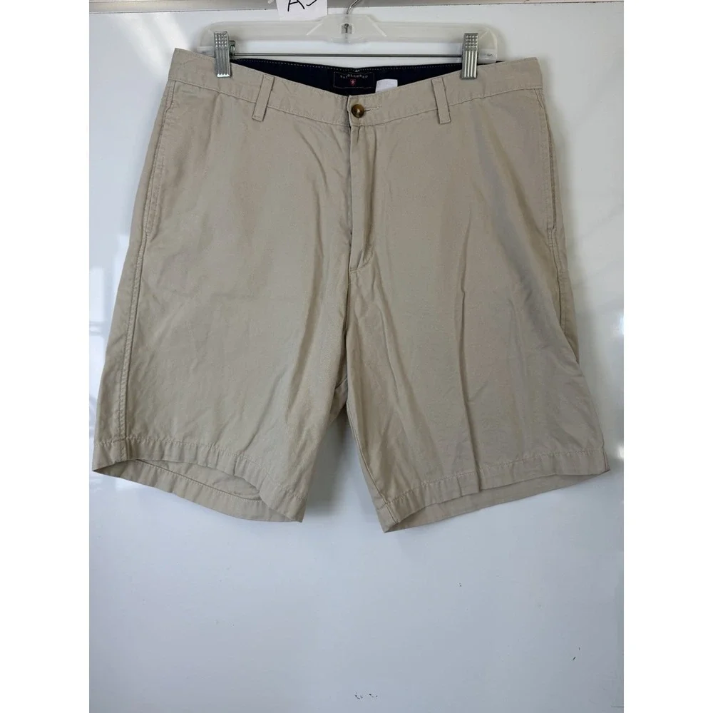 Saddlebred Mens Beige Flat Front Chino Shorts Size 36W Casual Summer Twill